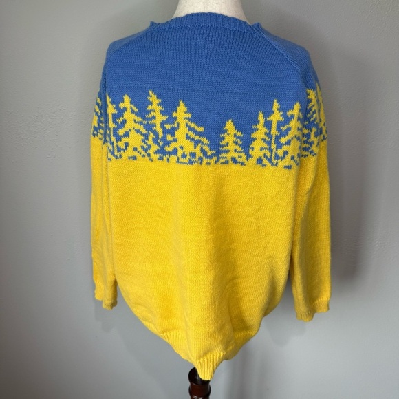 Yellow & Blue Tree Line Knit Sweater | Size XL - Picture 4 of 5